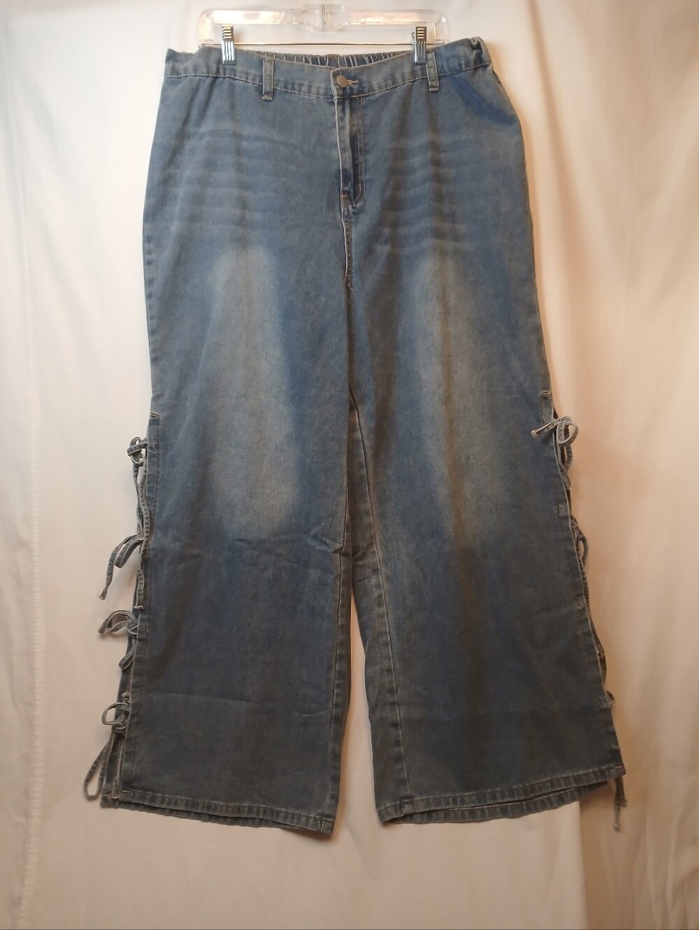 Light Blue Wide Leg Side Split Tie Leg Denim Jeans 2X NWOT